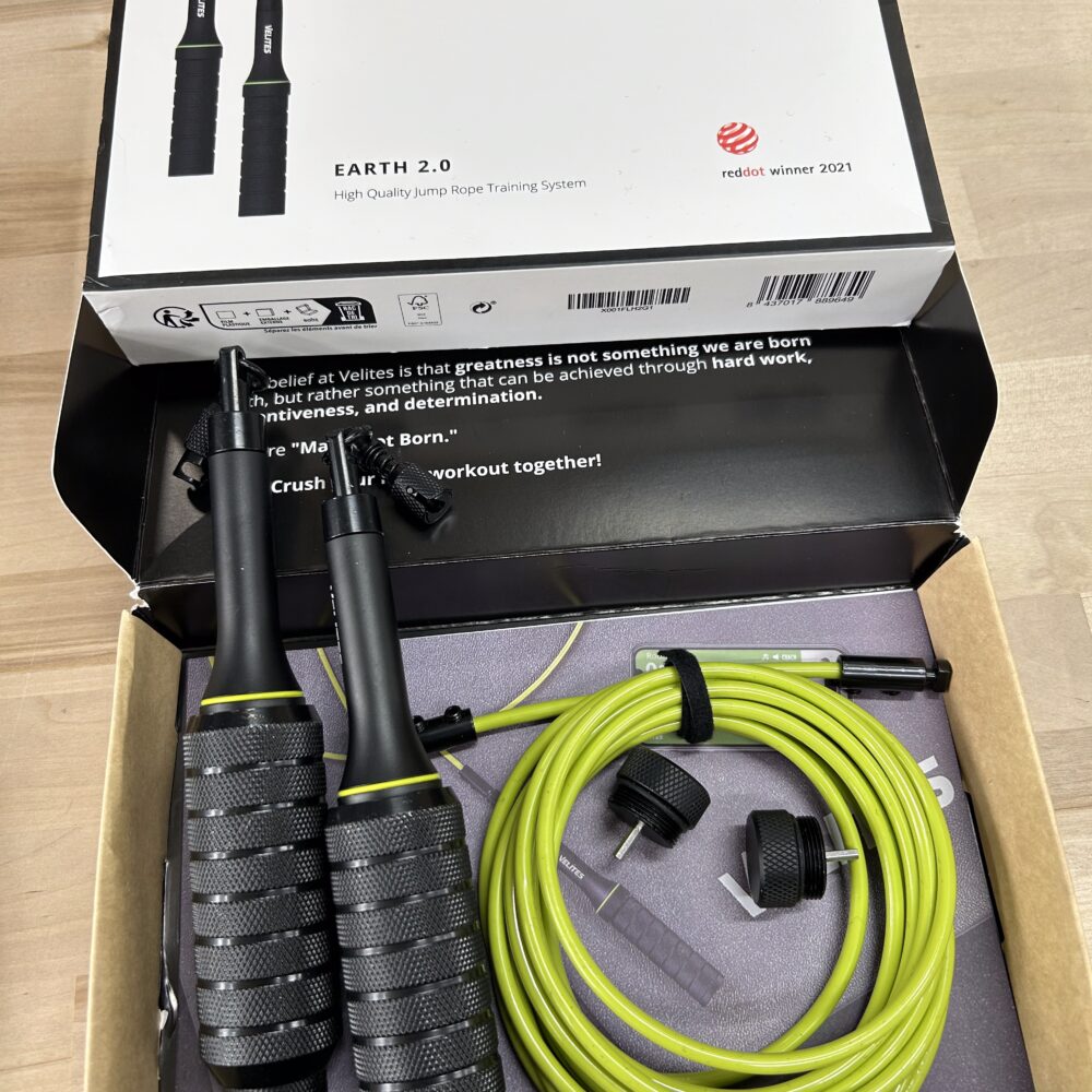 Outlet: Velites Grenzenloses Springseil Schwarz inkl. Tasche, Zusatzgewichte (2x100g, 2x50g, 2x200g) und Standard Kabel 4mm